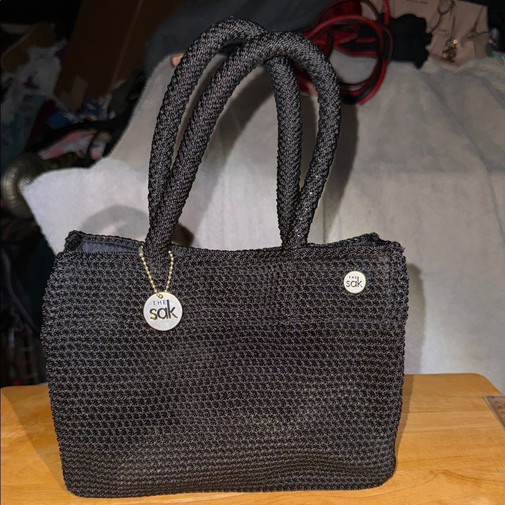 The Sak Black Woven Crochet Tote Bag